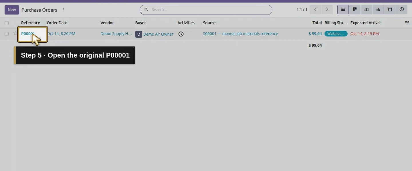 Action 5: Open the original P00001. The actual target is highlighted in gold.