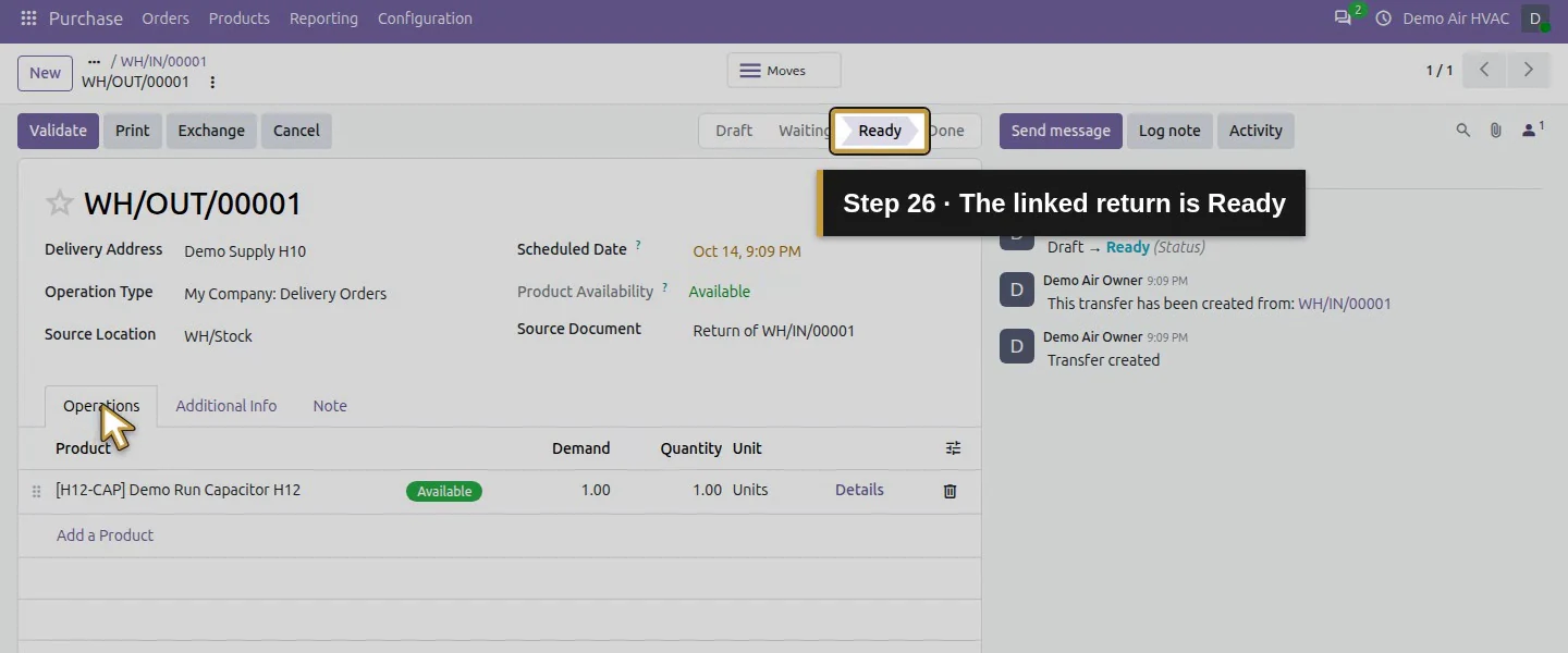 Action 26: The linked return is Ready. The actual target is highlighted in gold.