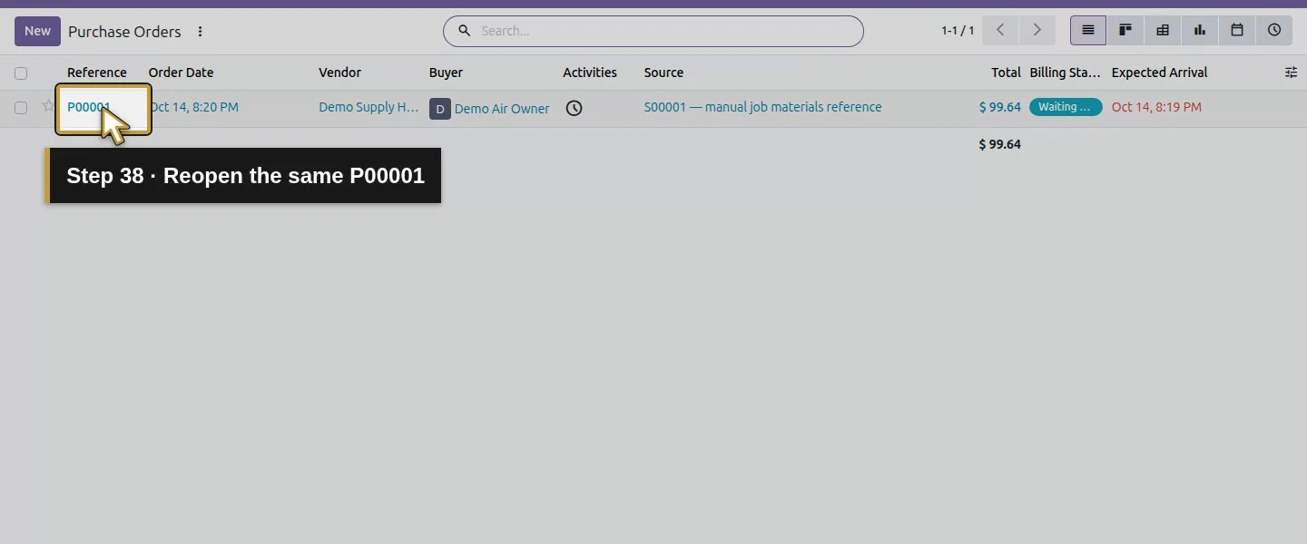 Action 38: Reopen the same P00001. The actual target is highlighted in gold.