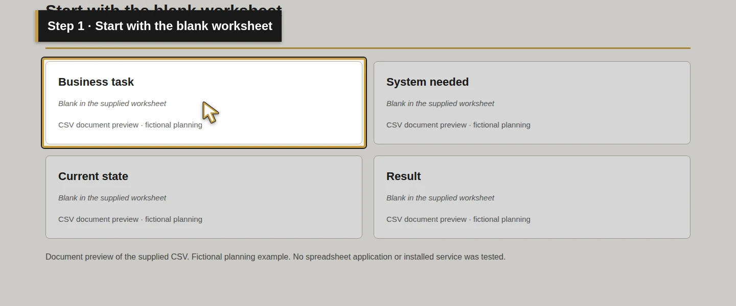 Worksheet field 1: Start with the blank worksheet. The actual target is highlighted in gold.