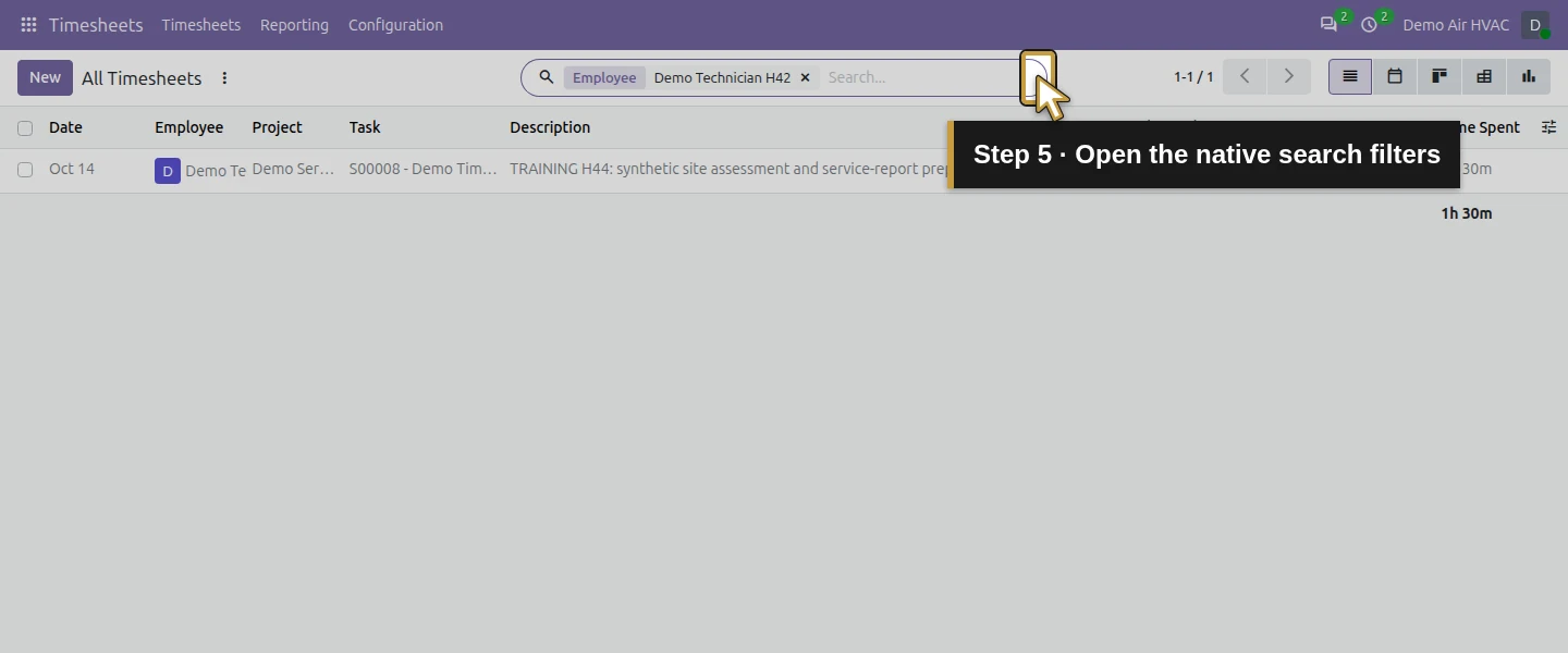 Action 5: Open the native search filters. The actual target is highlighted in gold.