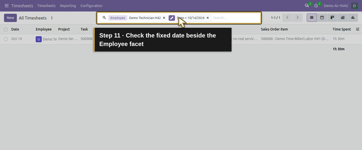 Action 11: Check the fixed date beside the Employee facet. The actual target is highlighted in gold.