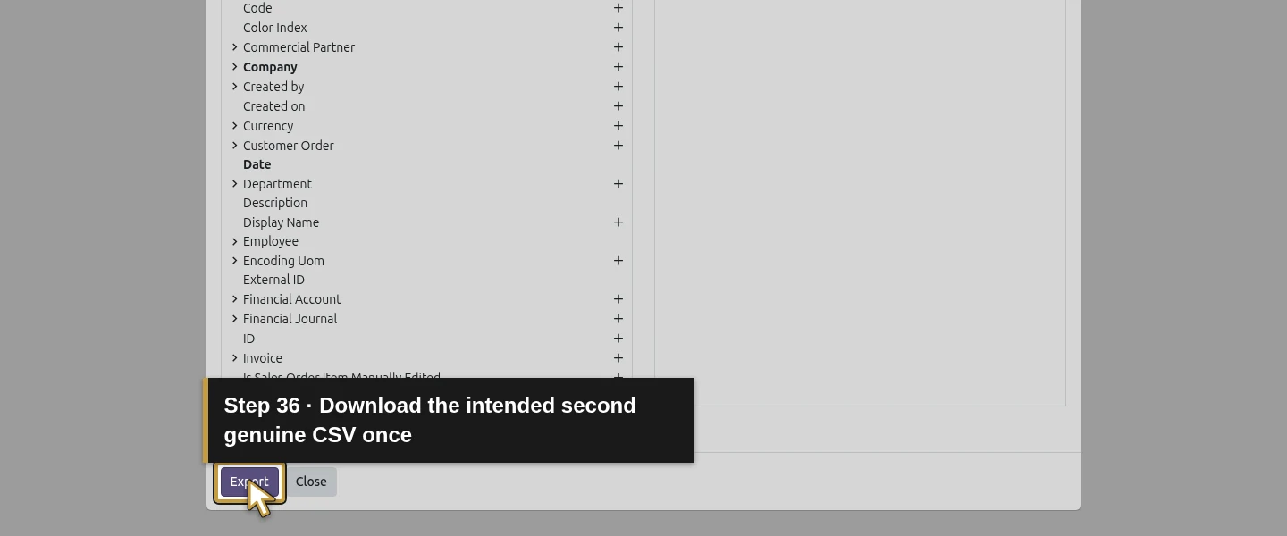 Action 36: Download the intended second genuine CSV once. The actual target is highlighted in gold.