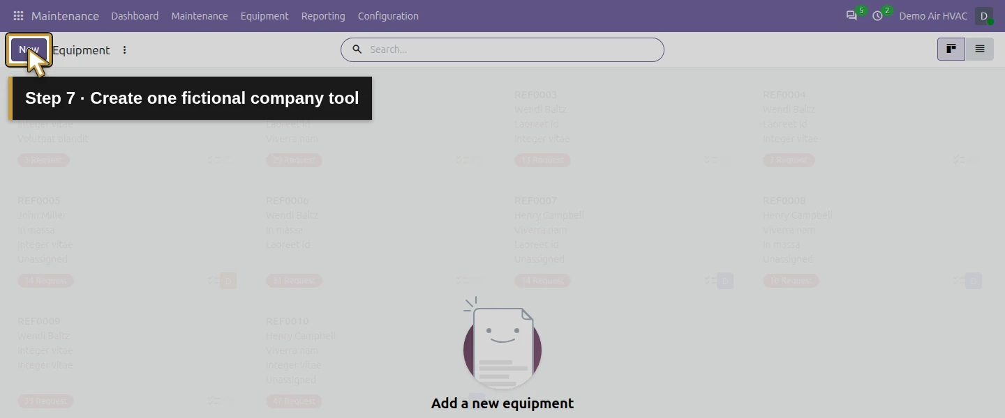 Action 7: Create one fictional company tool. The actual target is highlighted in gold.