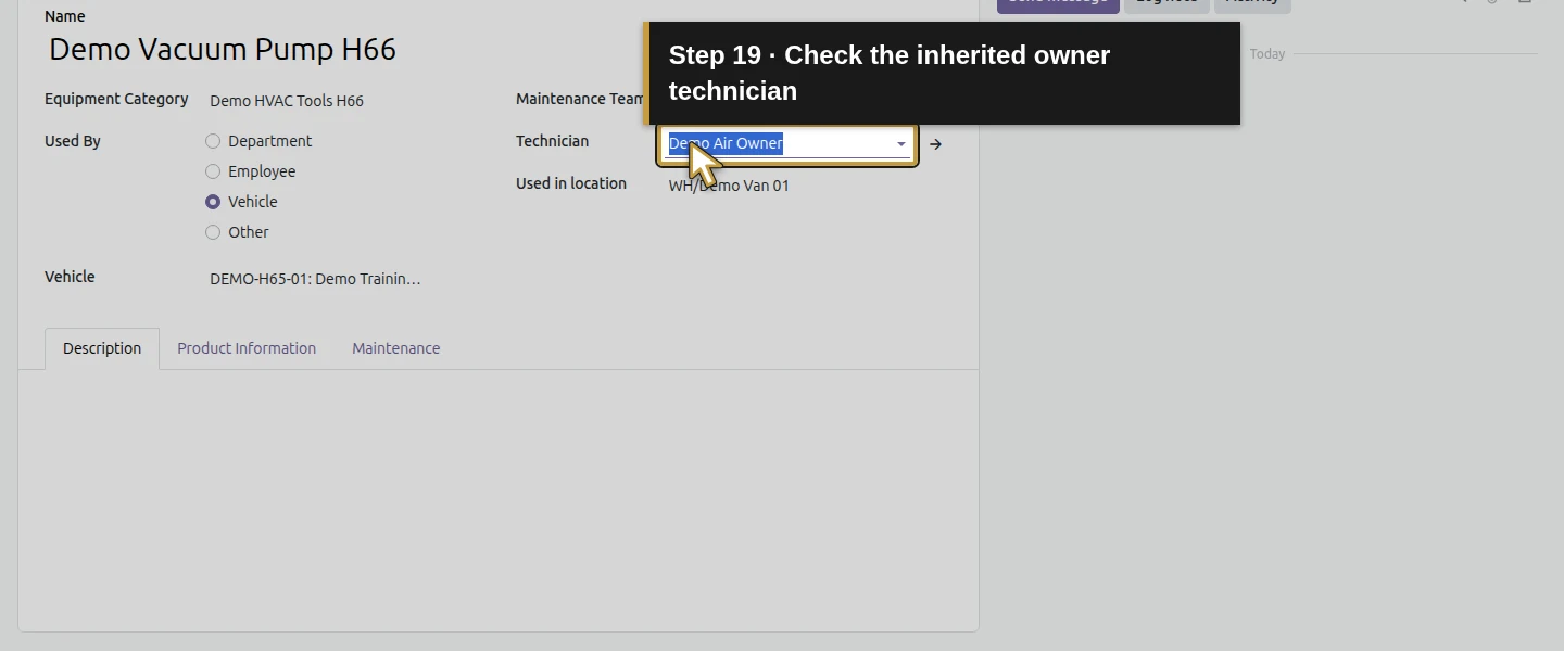 Action 19: Check the inherited owner technician. The actual target is highlighted in gold.