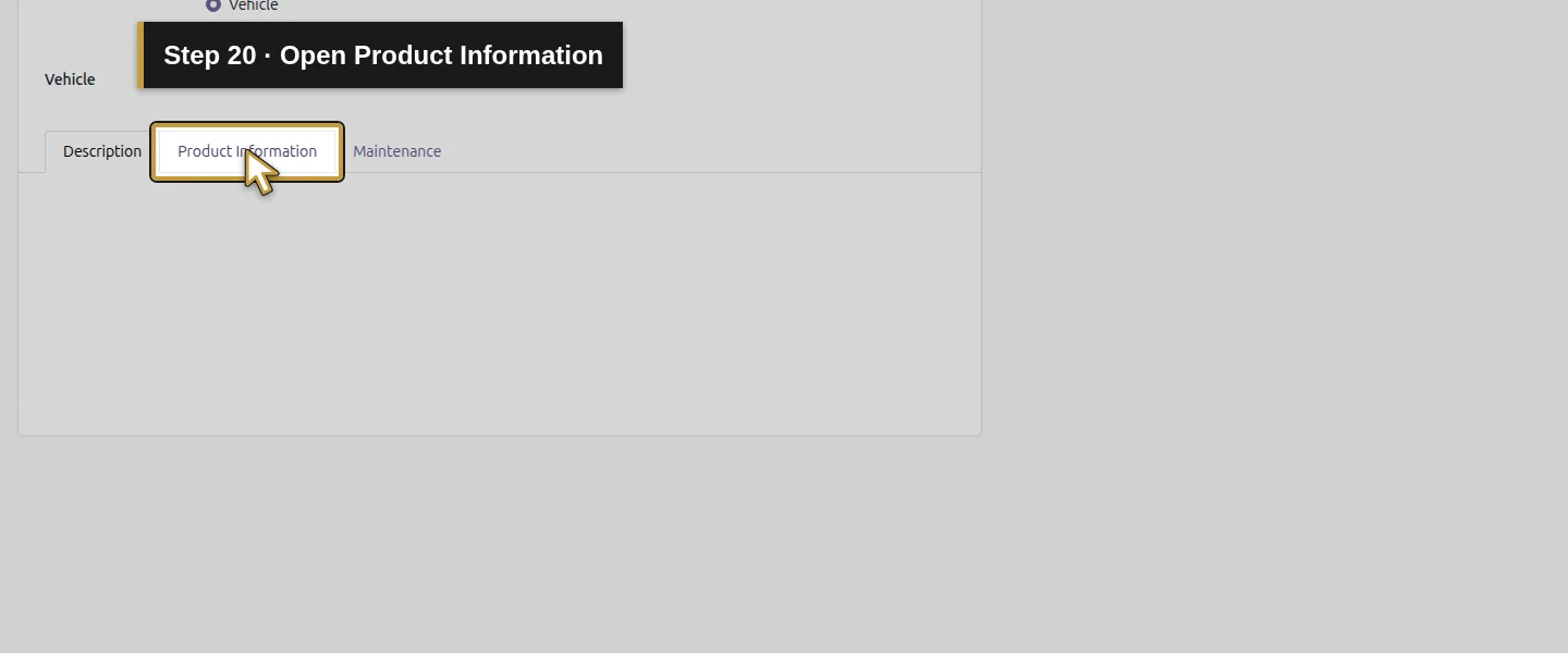Action 20: Open Product Information. The actual target is highlighted in gold.
