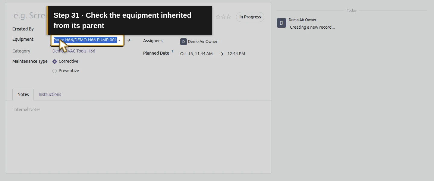 Action 31: Check the equipment inherited from its parent. The actual target is highlighted in gold.