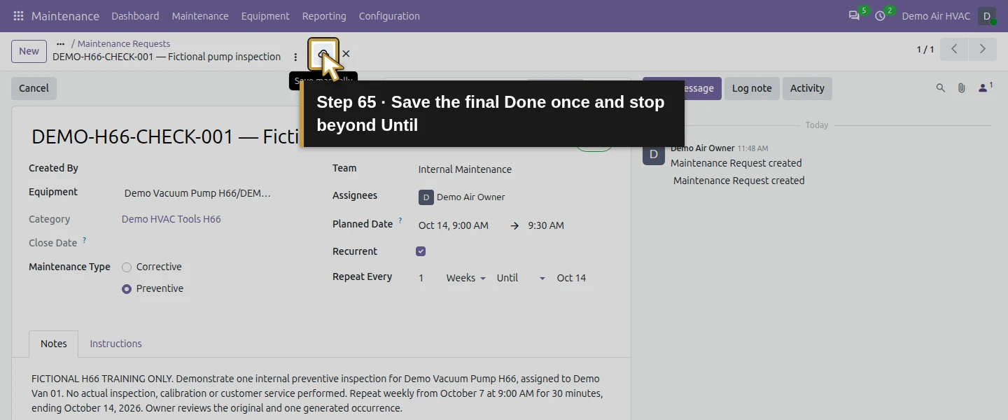 Action 65: Save the final Done once and stop beyond Until. The actual target is highlighted in gold.