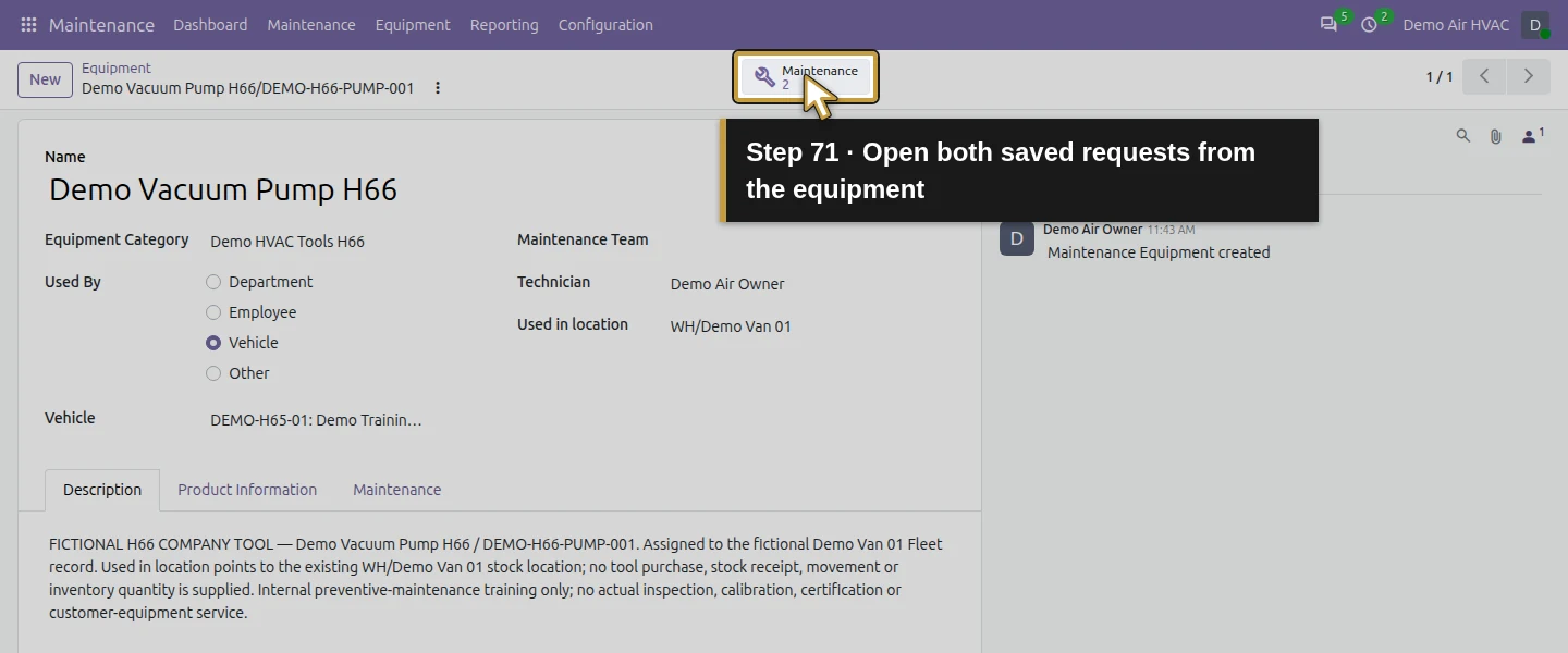 Action 71: Open both saved requests from the equipment. The actual target is highlighted in gold.