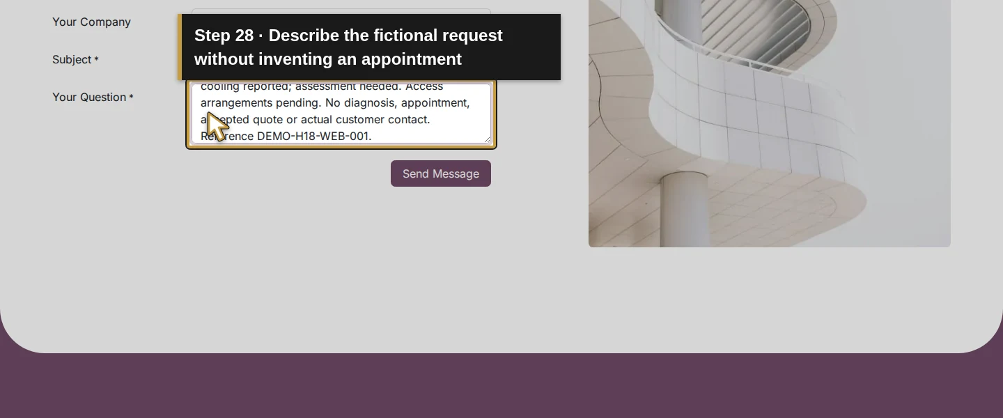 Action 28: Describe the fictional request without inventing an appointment. The actual target is highlighted in gold.