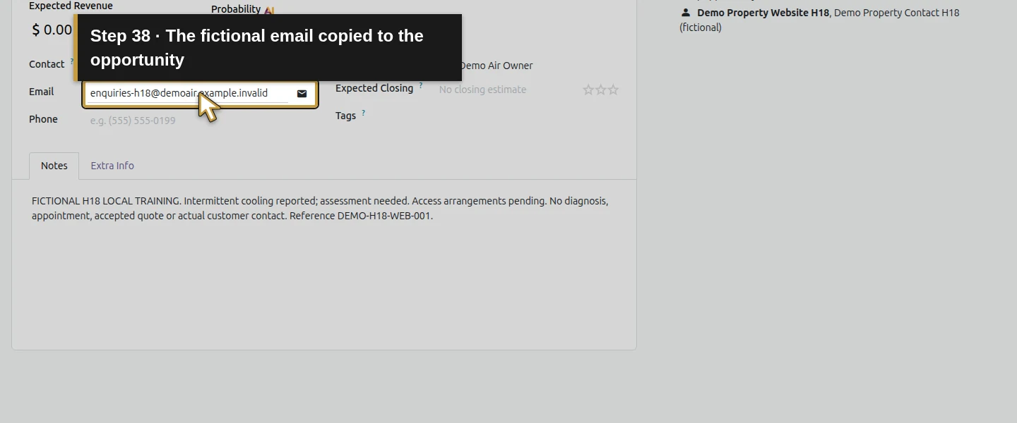 Action 38: The fictional email copied to the opportunity. The actual target is highlighted in gold.