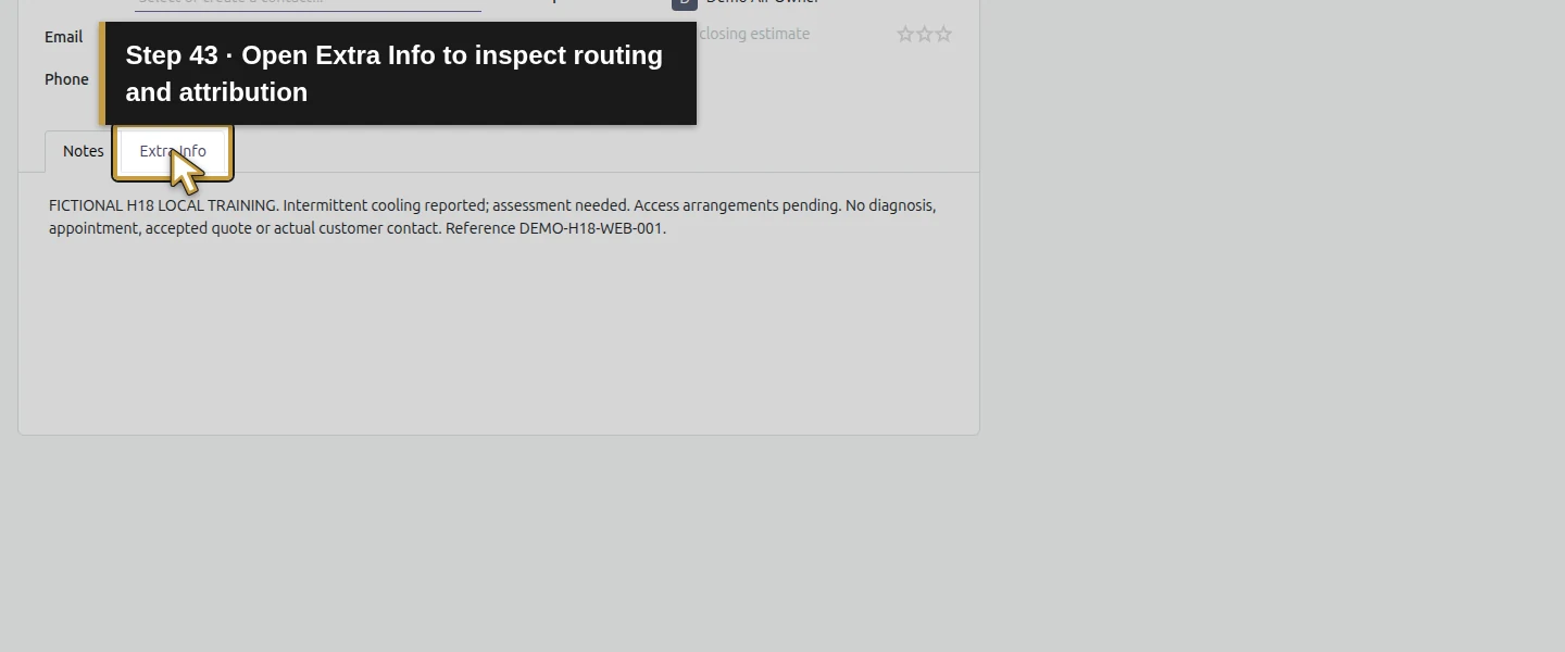 Action 43: Open Extra Info to inspect routing and attribution. The actual target is highlighted in gold.