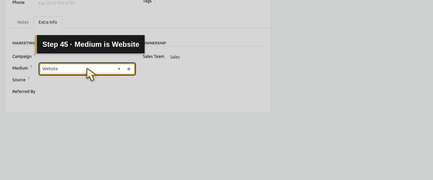 Action 45: Medium is Website. The actual target is highlighted in gold.