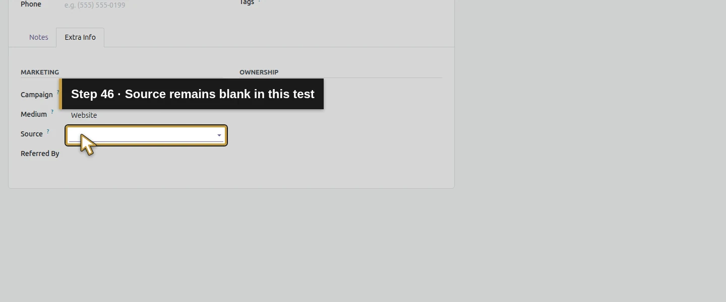 Action 46: Source remains blank in this test. The actual target is highlighted in gold.